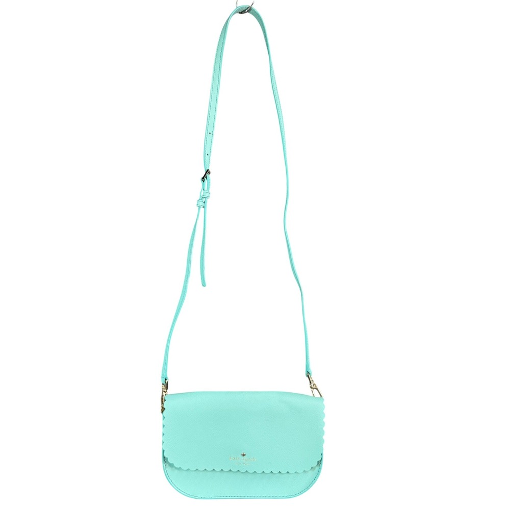 Kate Spade Saffiano Leather Scalloped Crossbody Bag Aqua Blue